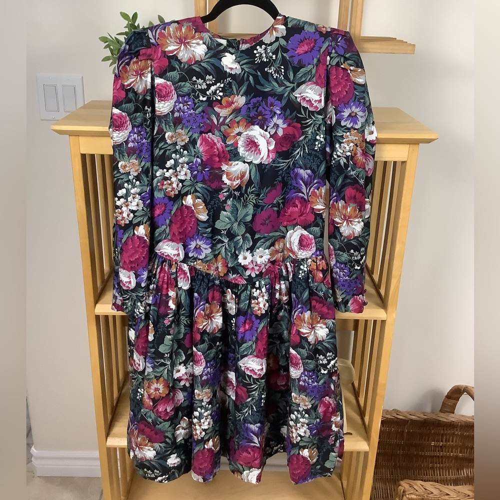 VTG 80s Drop Waist Party Floral Dress | Prom | Coquette | Tulle Lined | Size 10
